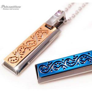 ペアネックレス ステンレス プレート アラベスク ブルー ピンク spe0295-pair チェーン付きペアセット[ギフトBOX付き]の画像
