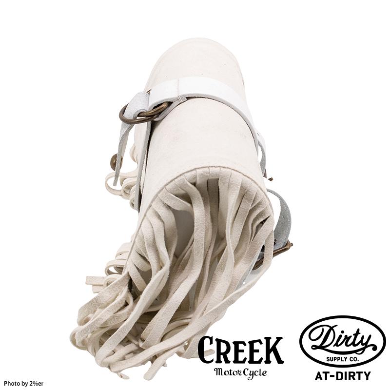 CREEK MOTORCYCLE x AT-DIRTY レザー フリンジ ツールバッグ アイボリーの画像