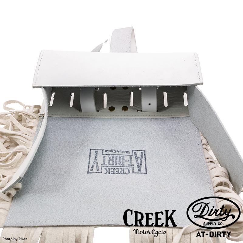 CREEK MOTORCYCLE x AT-DIRTY レザー フリンジ ツールバッグ アイボリーの画像