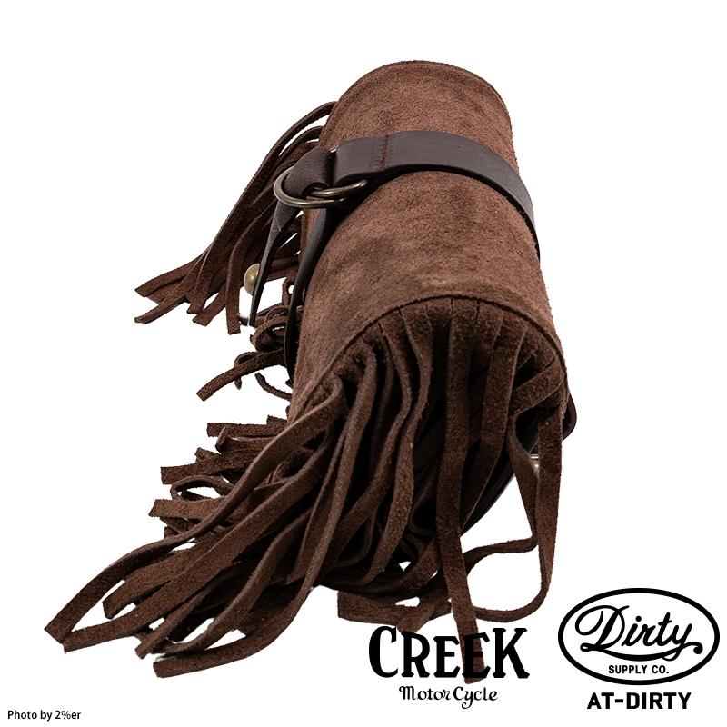 CREEK MOTORCYCLE x AT-DIRTY レザー フリンジ ツールバッグ ブラウン