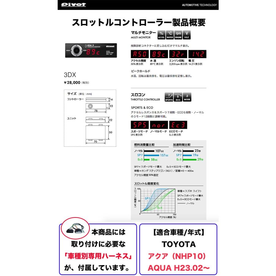 PIVOT】アクア（NHP10)スロットルコントローラー3DX 専用ハーネス