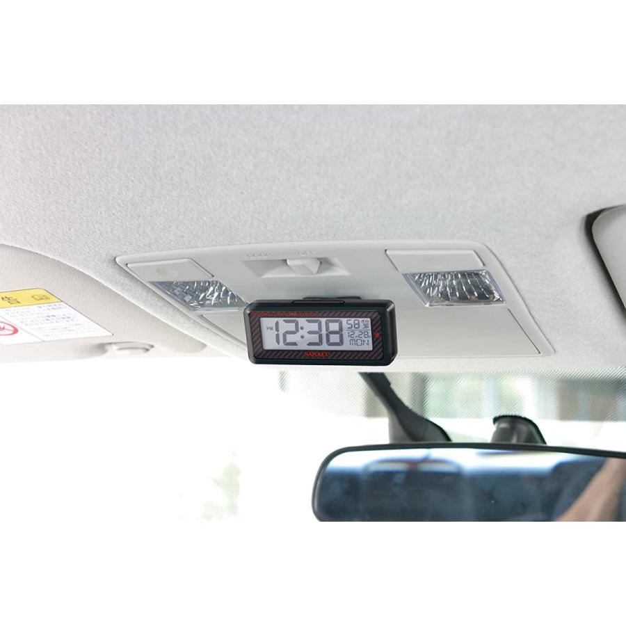 電波時計 見やすいデジタル表示 角度調節自由 LEDバックライト アラーム付き 車 時計 温度計 カーアクセサリー ナポレックス FIZZ-1013｜2tireshop4u｜05