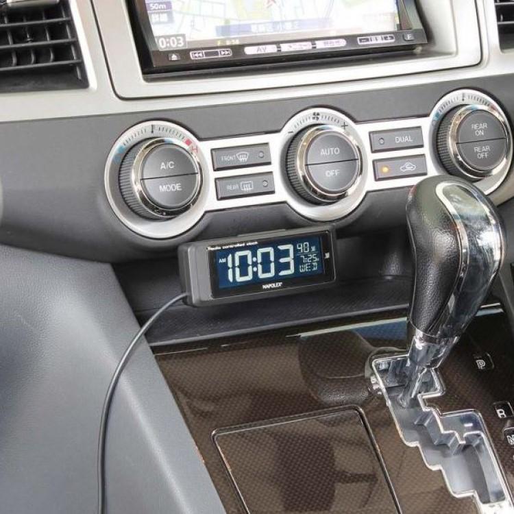 バックオーダー受付中 電波時計 USB接続で常時点灯 白色LED バックライト式 電池付属 大型液晶 角度調整可 デジタル表示 見やすい 車用 ナポレックス Fizz-1083｜2tireshop4u｜03
