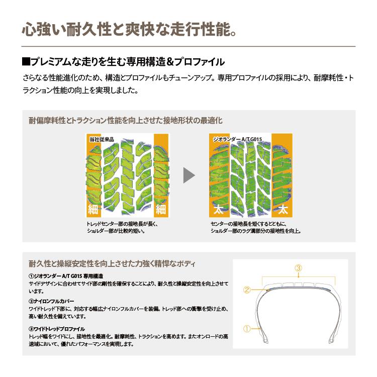 265/70R17 YOKOHAMA ヨコハマ GEOLANDAR A/T G015 265/70-17 121/118S LT OWL ホワイトレター サマータイヤ 新品1本価格｜2tireshop4u｜04