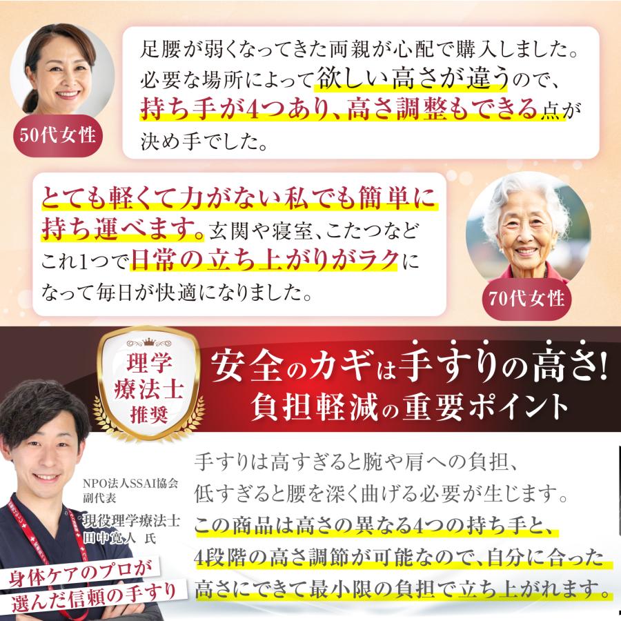 生活グッズラボ 立ち上がり補助器具 手すり付き 4段式 高さ調節機能
