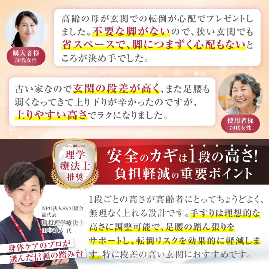 段差の高い玄関の踏み台】手すり付き2段踏み台 幅43×高さ最大99.5cm