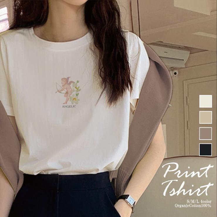 Tシャツ レディース 半袖 大人かわいい S M L Tシャツ 厚手 透けにくい 綿 100 おしゃれ かわいい 韓国 天使 絵画 花 水彩 選べる4デザイン Dt Girl110 301 通販 Yahoo ショッピング