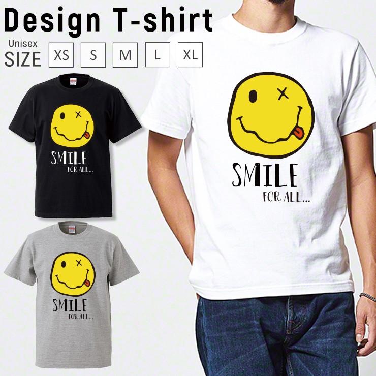 Tシャツ メンズ 半袖 ブランド ユニセックス ペア ニコちゃん スマイル にこちゃん SMILE FOR ALL かわいい  クルーネック プリントTシャツ｜301-shop