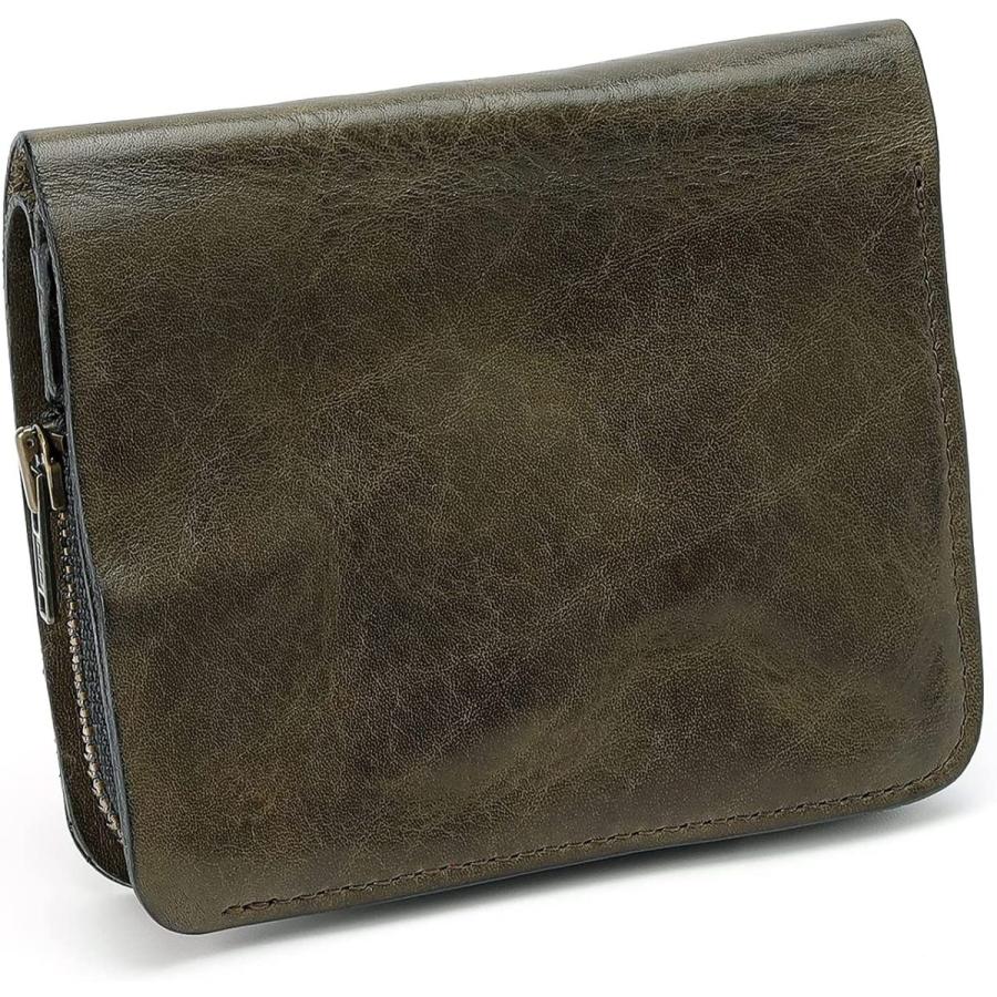 贅沢屋の ラッピング オリーブグリーン プレゼント コンパクト ビンテージ加工 ヌメ革 ファスナー 小銭入れ付き メンズ 二つ折り Ijun 財布 財布 Smartlightingco Com