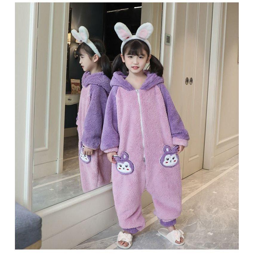 ルームウェア 冬用 子供 パジャマ キッズ ロンパース オールインワン 着ぐるみ ベビー服 うさみみ付き 女の子 赤ちゃん 着る毛布 長袖 キッズ コーラルフリース|310013-store|02