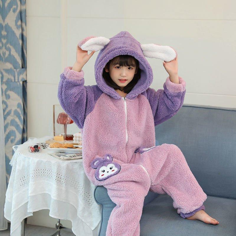 ルームウェア 冬用 子供 パジャマ キッズ ロンパース オールインワン 着ぐるみ ベビー服 うさみみ付き 女の子 赤ちゃん 着る毛布 長袖 キッズ コーラルフリース|310013-store|03