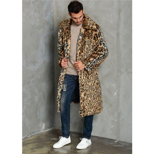 店長おすすめ 毛皮コート ファーコート メンズ アウター ロングコート ロング丈 ファー かっこいい 格好良い ヒョウ柄 高級感 豹柄 定休日以外毎日出荷中 フェイクファー