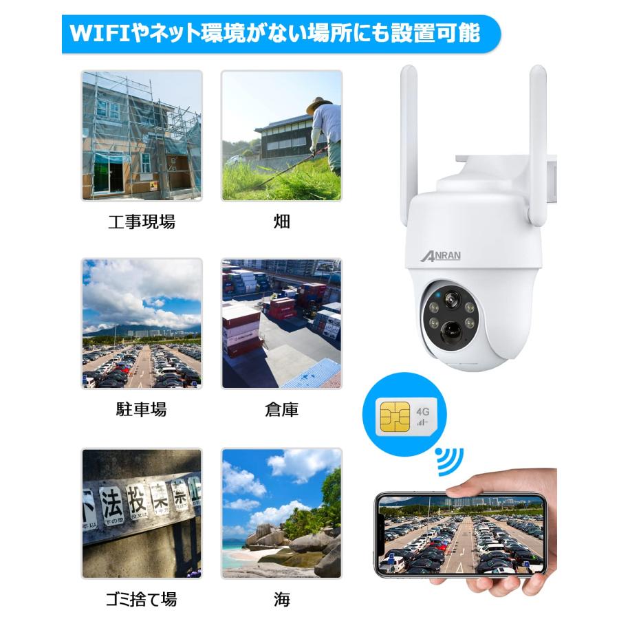 最新4G防犯カメラ・wifi不要・SIM/SDカード内蔵】ANRAN 4g 防犯カメラ