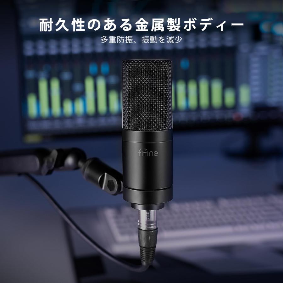 FIFINE XLRコンデンサマイク 単一指向性 マイク マイクスタンド付き