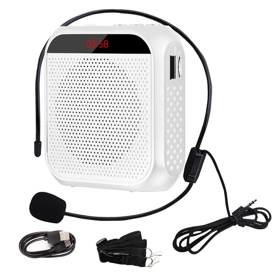 ハンディメガホン 拡声器 ポータブル ハンズフリー ヘッドセット マイク付き 音楽再生 拡声器スピーカー 小型 大音量 PAシステム ポータブ ...