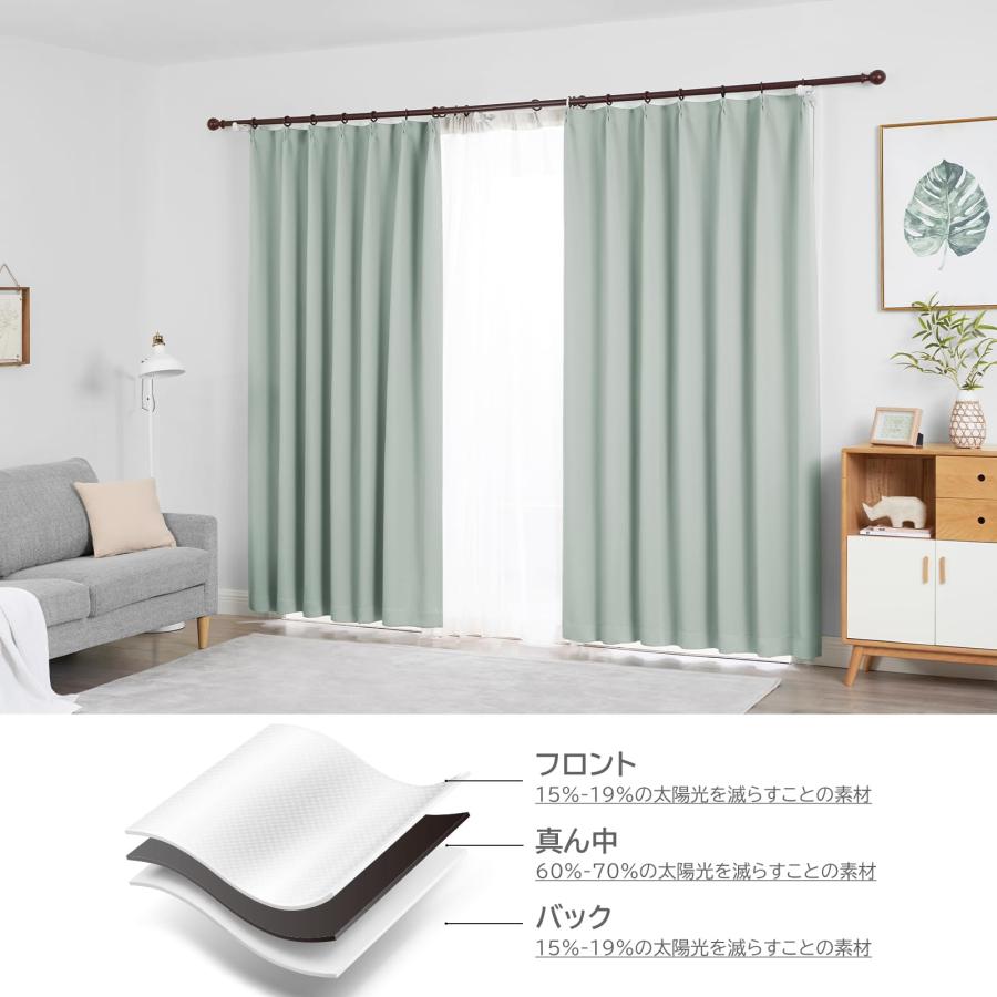Hansleep カーテン 1級遮光 4枚組 セット カルダモングリーン 幅150cm丈200cm UVカット 断熱 防寒 防音 省エネ 厚手 無地_6