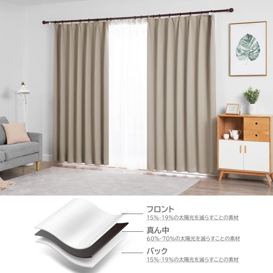 Hansleep カーテン 1級遮光 4枚組 セット カーキ 幅150cm丈200cm UVカット 断熱 防寒 防音 省エネ 厚手 無地 おしゃれ 洗_6