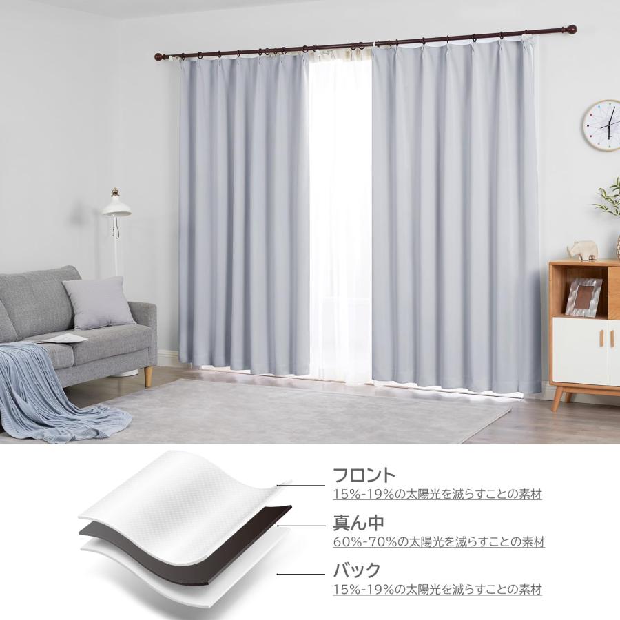 Hansleep カーテン 1級遮光 4枚組 セット アイスグレー 幅150cm丈200cm UVカット 断熱 防寒 防音 省エネ 厚手 無地 おしゃ_6