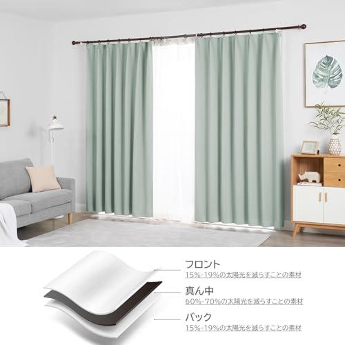 Hansleep カーテン 1級遮光 4枚組 セット カルダモングリーン 幅150cm丈178cm UVカット 断熱 防寒 防音 省エネ 厚手 無地_6