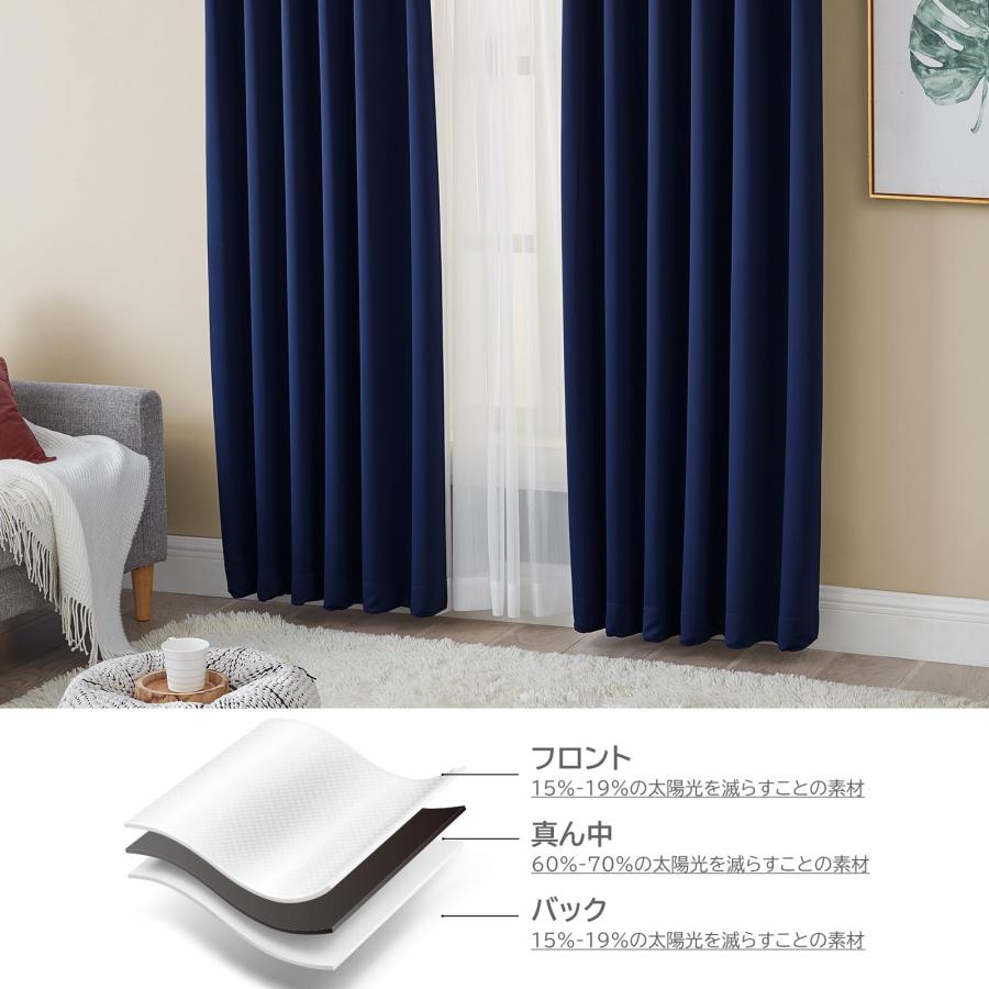 Hansleep カーテン 1級遮光 4枚組 セット ネイビー 幅150cm丈210cm UVカット 断熱 防寒 防音 省エネ 厚手 無地 おしゃれ_6