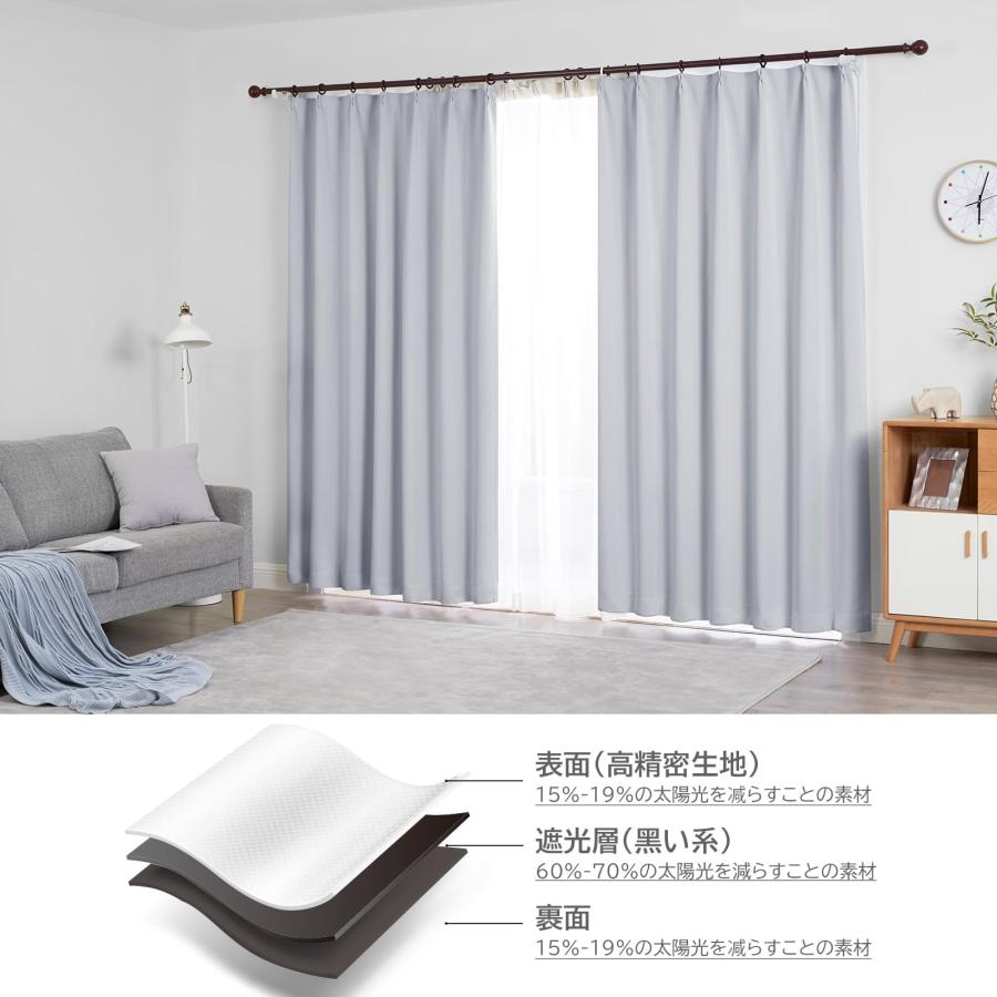 Hansleep カーテン 遮光カーテン 4枚セット 1級遮光 アイスグレー 黒裏地 幅150cm丈210cm 断熱 防寒 防音 省エネ 無地 洗える_3