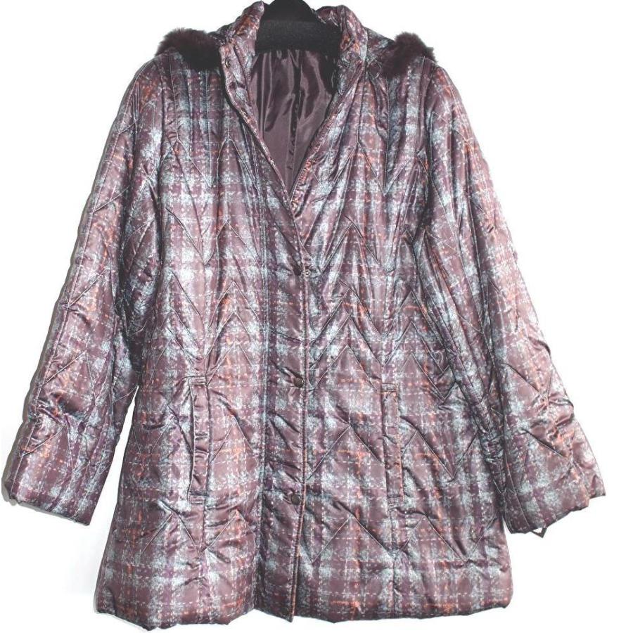 デザイン四角柄フートファー付中わたコート | 