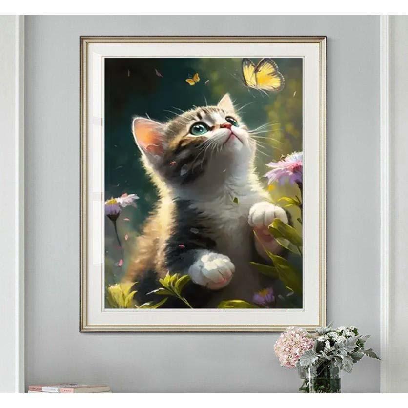 猫ちゃんと蝶々】 ダイヤモンドアート 手芸キット ビーズアート 初心者