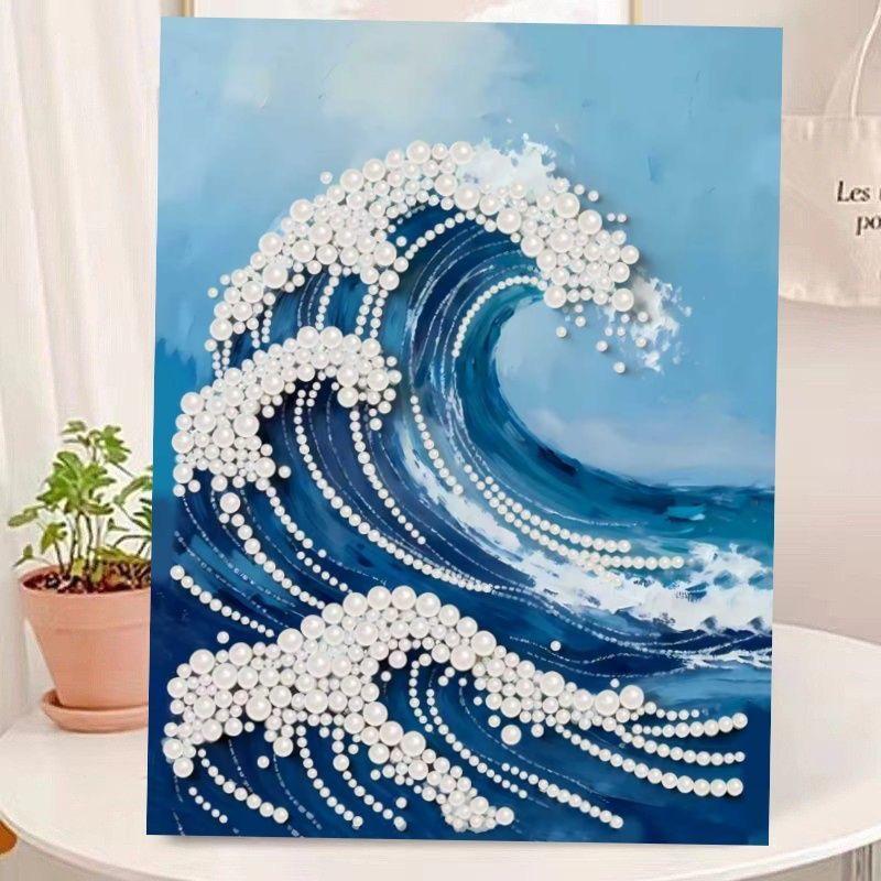 ①ダイヤモンドアート 水色の花装飾ハイヒールとキット キラキラクリスタルビーズ 新登場】パールアート ダイヤモンドアート 手芸キット 波 海 ブルー