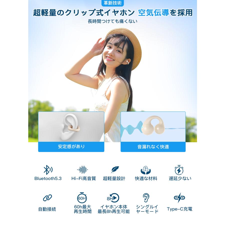 空気伝導イヤホン ワイヤレスイヤホン OWS＆ENC Bluetooth 5.3 自動 