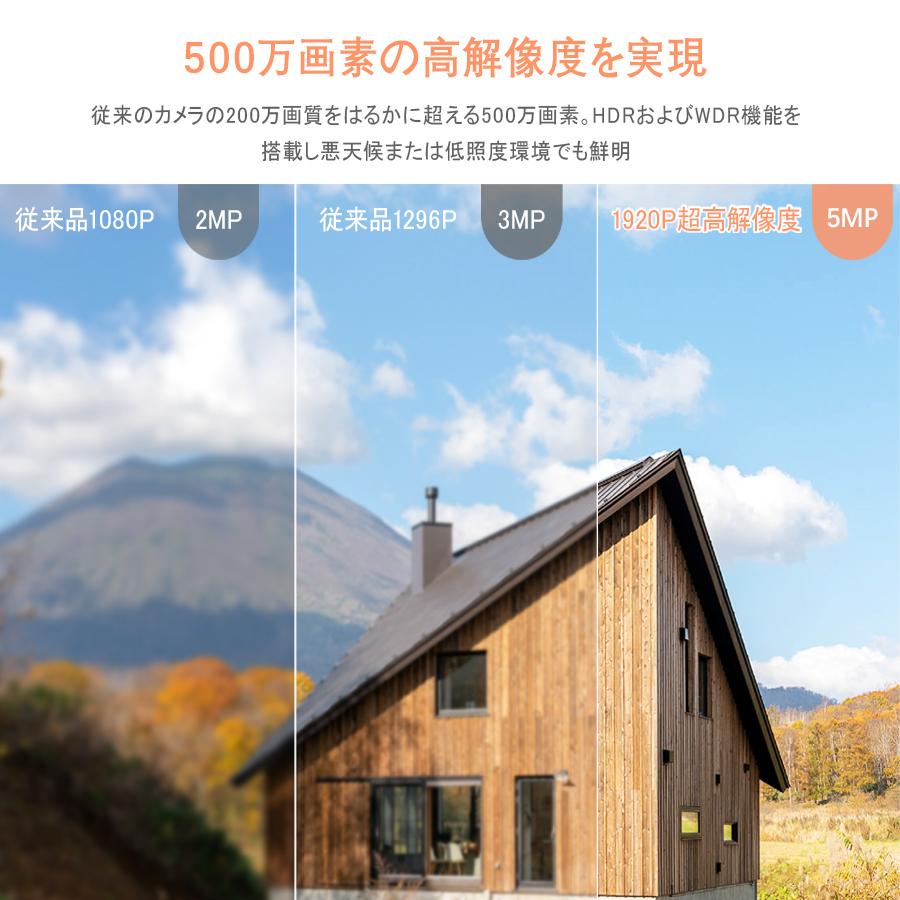 防犯カメラ 屋外 家庭用 ワイアレス モニター付き 4台セット 500万画素