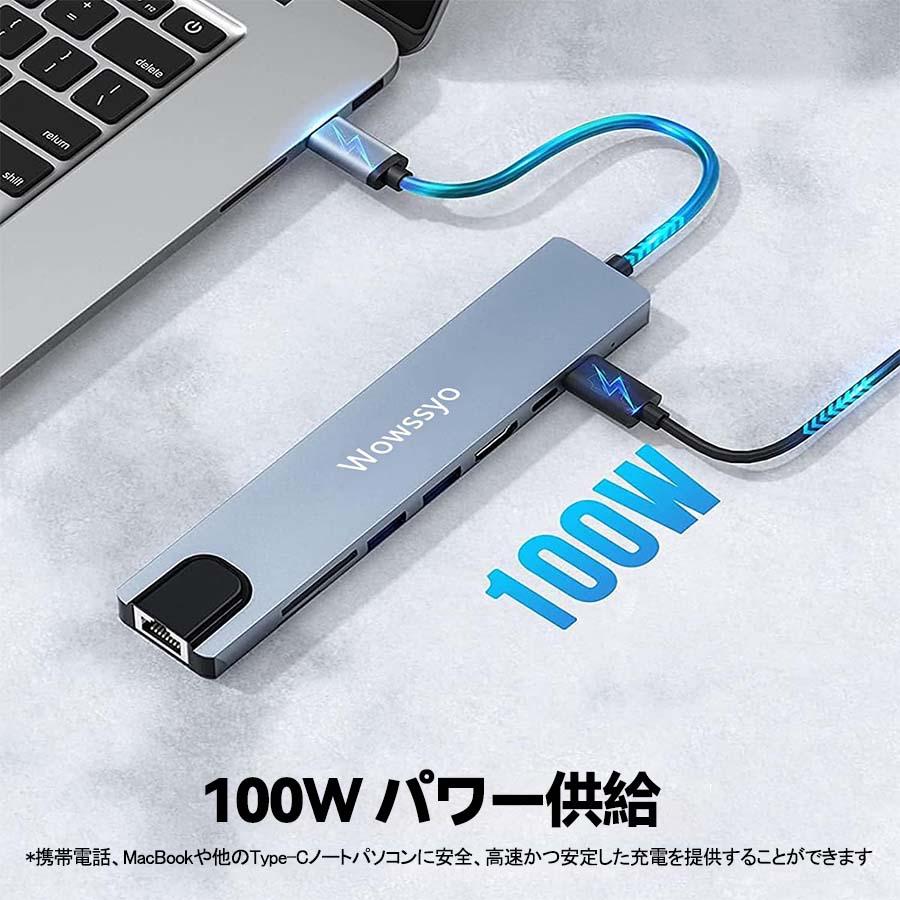 USB Type-C ハブ 8-in-1 USB変換アダプタ HDMI 4K USB3.0 ポート PD急速充電 SDカードリーダー 高速 データ移行 USBハブ typec SDカード jy001｜34618｜02