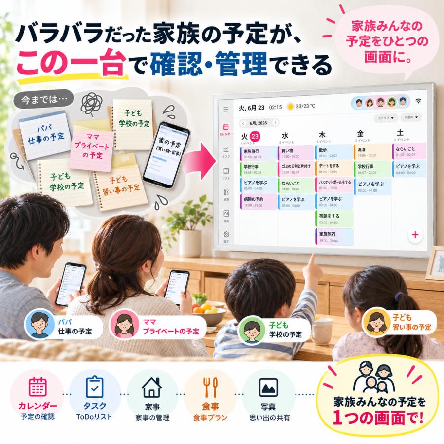 スマートカレンダー 15.6インチ 32GB内蔵 大画面 タッチパネル 家族