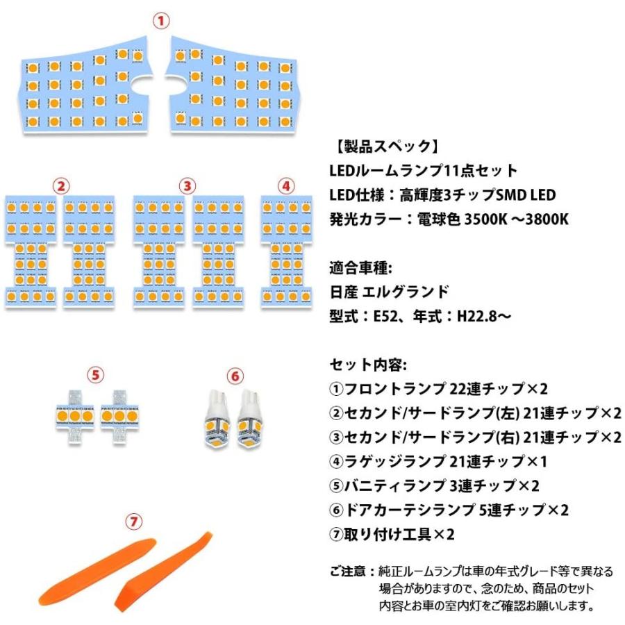 エルグランド E52 H22.8~ 専用設計 LEDルームランプ ニッサン 11