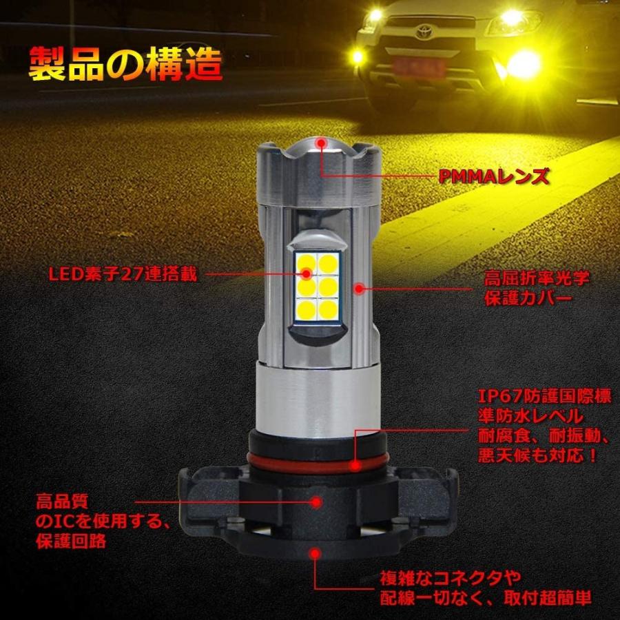 LEDフォグライト PSX24W イエロー フォグランプ バルブ 3000K DC12V車専用 無極性 高輝度1600lm 360°発光 純正交換 車検対応 2個入り トヨタＺN6｜34618｜05