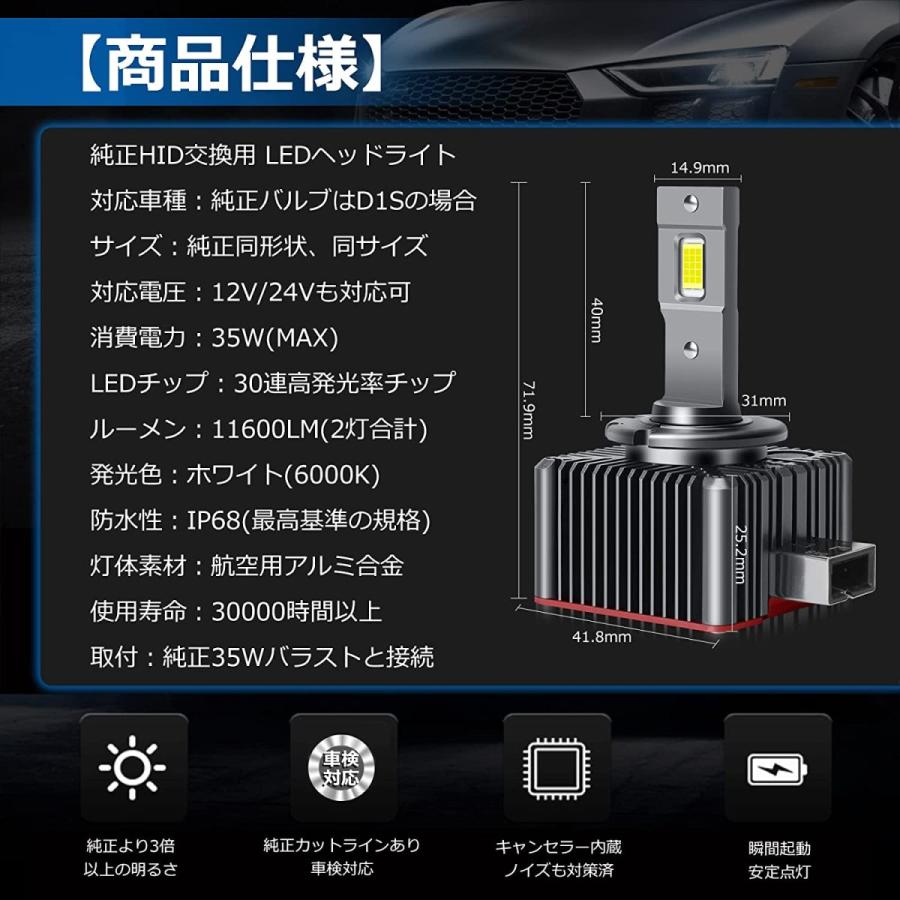 d1s LEDヘッドライト LEDバルブ ホワイト 12V/24V 6000K 2個入 純正
