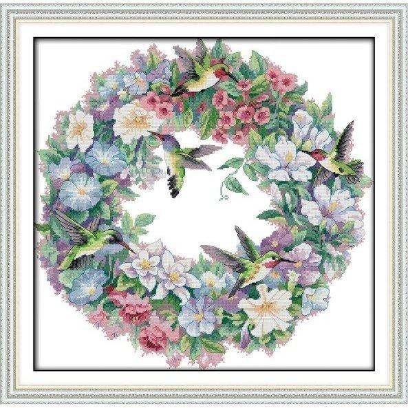 クロスステッチキット 刺繍キット 手芸キット DIY 花鳥の幸運 花輪