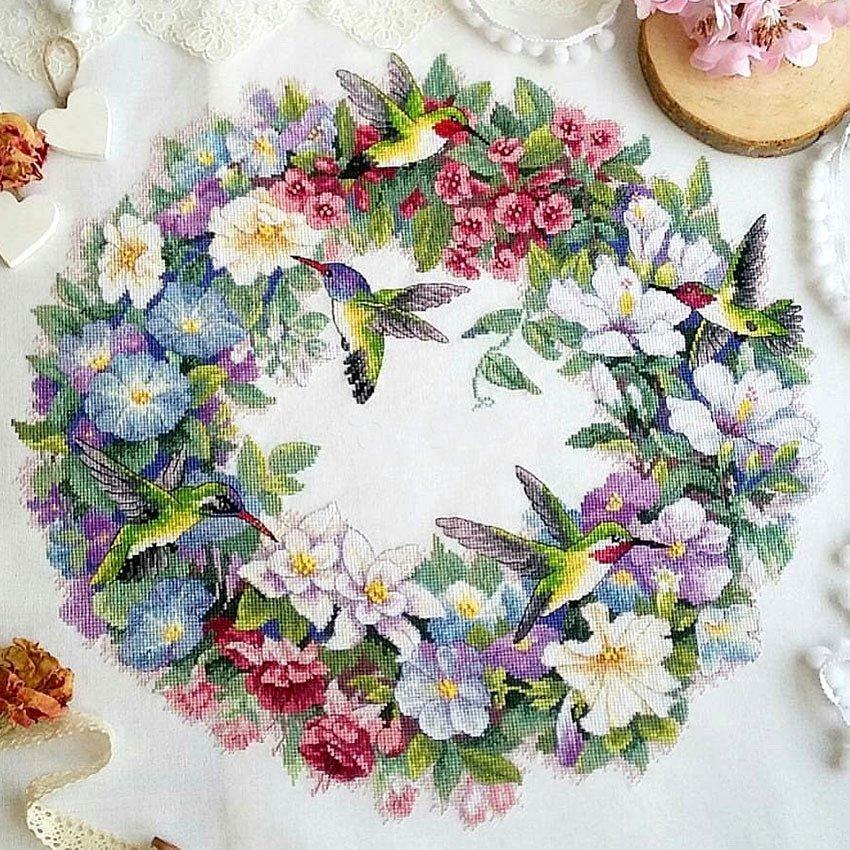 クロスステッチキット 刺繍キット 手芸キット DIY 花鳥の幸運 花輪