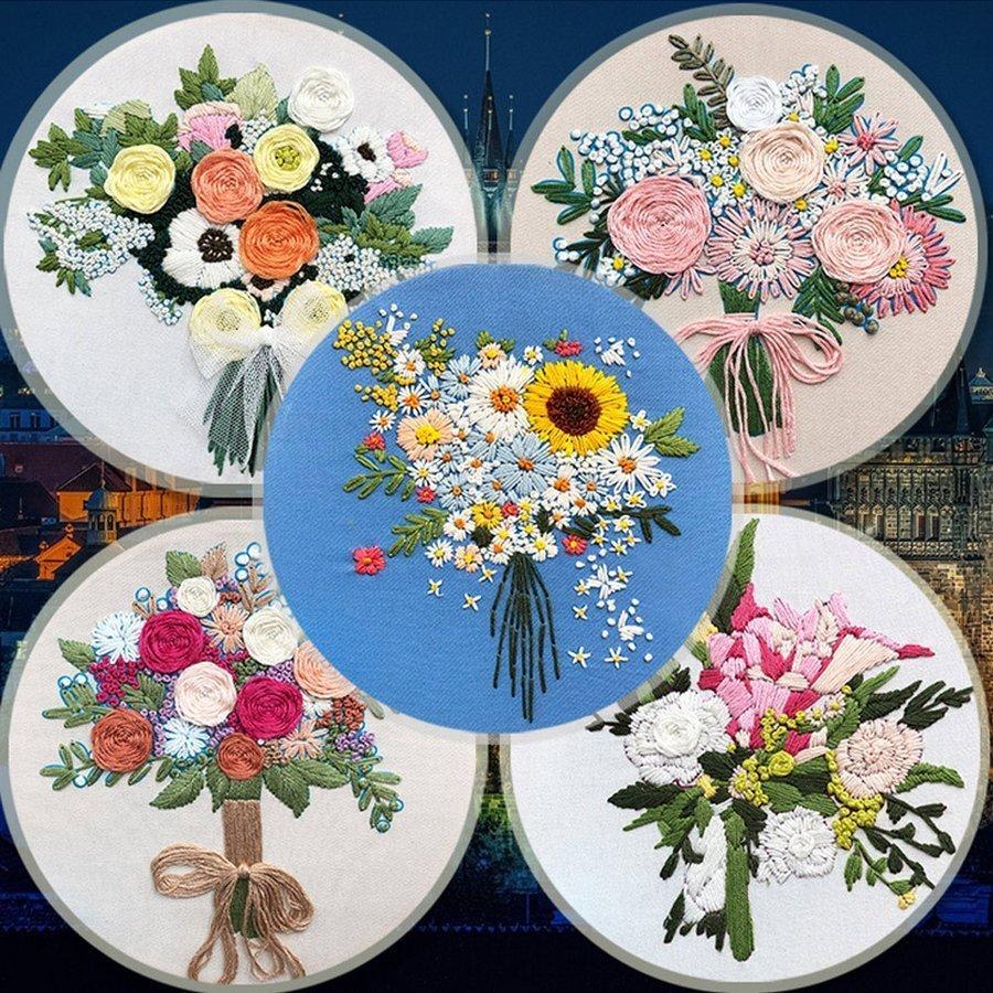 刺繍キット カラフルな花の フランス diy 初心者 簡単 立体な刺繍へ花