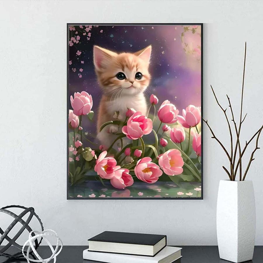 ダイヤモンドアート セット 猫 花 初心者 可愛 動物 DIYビーズ