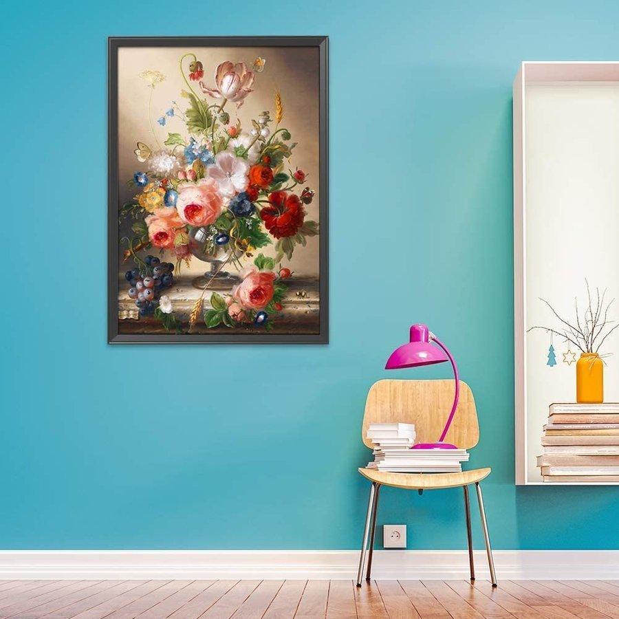 花模様の抽象的な絵画、大、中、小の花柄が織り成す華やかさの絵 昇龍】 希望の光を放つ昇龍 ゴールドのクリスタルフレームに入っ