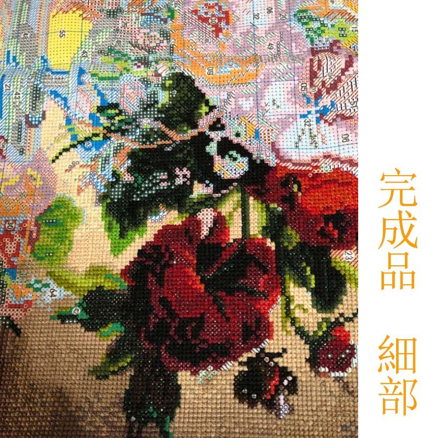 花模様の抽象的な絵画、大、中、小の花柄が織り成す華やかさの絵 刺繍キット 華やかな花シリーズ クロスステッチ 手芸キット