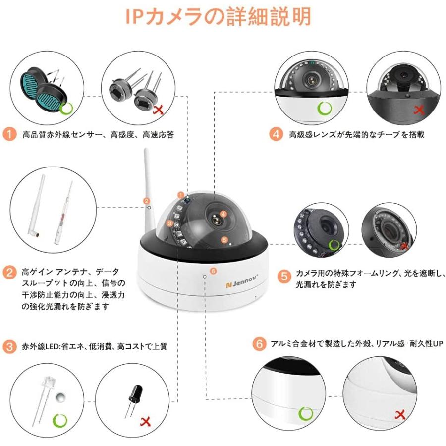 防犯カメラ 監視カメラ 屋外 家庭用 ペットカメラ ワイヤレス wifi 500万画素 見守りカメラ セット 2台 ドーム型 8台 モニター付き 録画 動体検知 無線｜34618a｜03