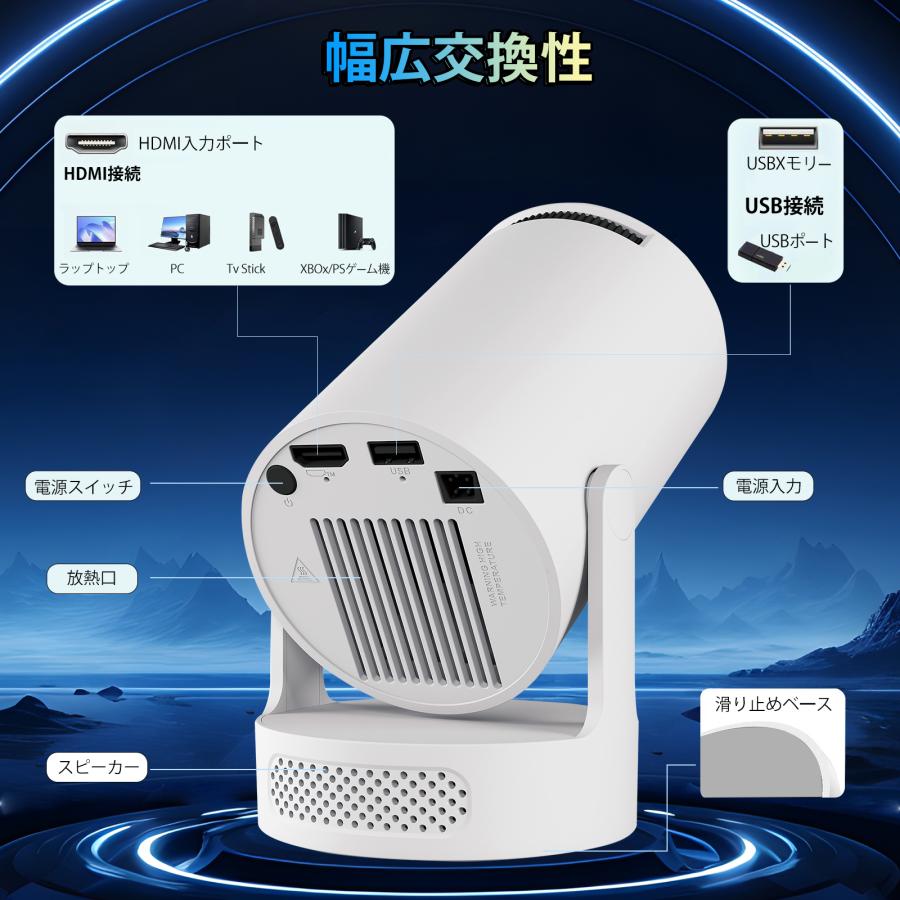 プロジェクター 軽量小型 家庭用 天井投影 小型 180度回転 Android TV