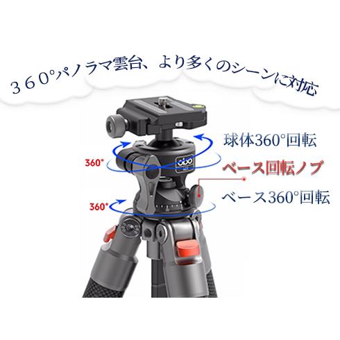 三脚 ビデオカメラ三脚 5段階伸縮 カーボンファイバー 雲台 360度回転