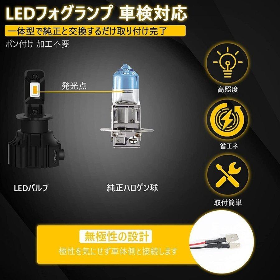 H3 LEDフォグランプ H3C兼用 車検対応 イエロー 6000LM 3000K ファン