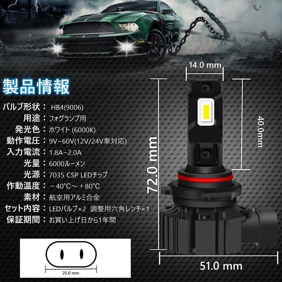 HB4 9006 LEDバルブ フォグランプ 車検対応 爆光 6000LM 12V車24V車