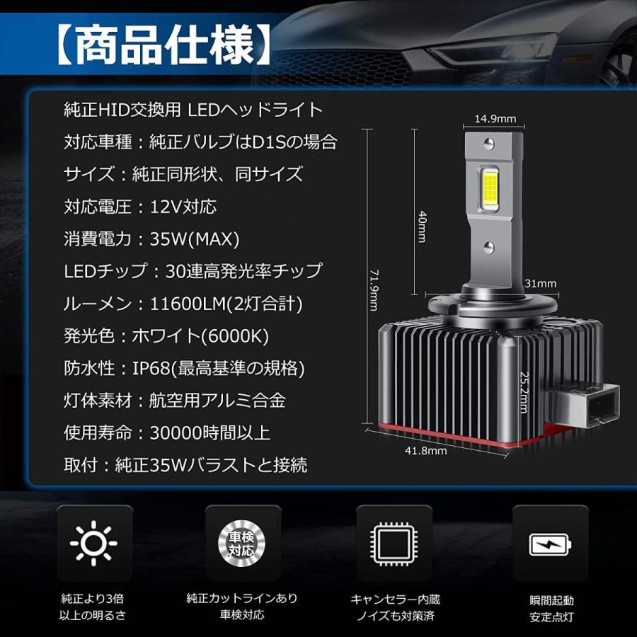 D1S LEDバルブ LEDヘッドライト ホワイト 12V車専用 6000K 2個入 純正