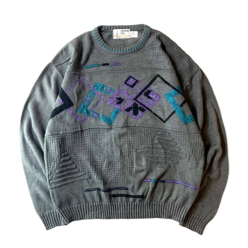 LONDONFOG 80s USA製 LONDON FOG 総柄 長袖 アクリル ニット LONDONFOG 80s USA製 LONDON FOG 総柄 長袖 アクリル ニット
