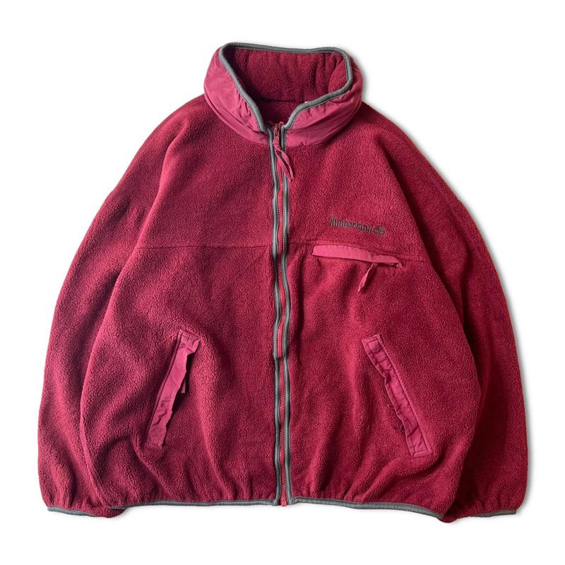 90s USA製 Timberland 収納 フード付き フルジップ フリース 