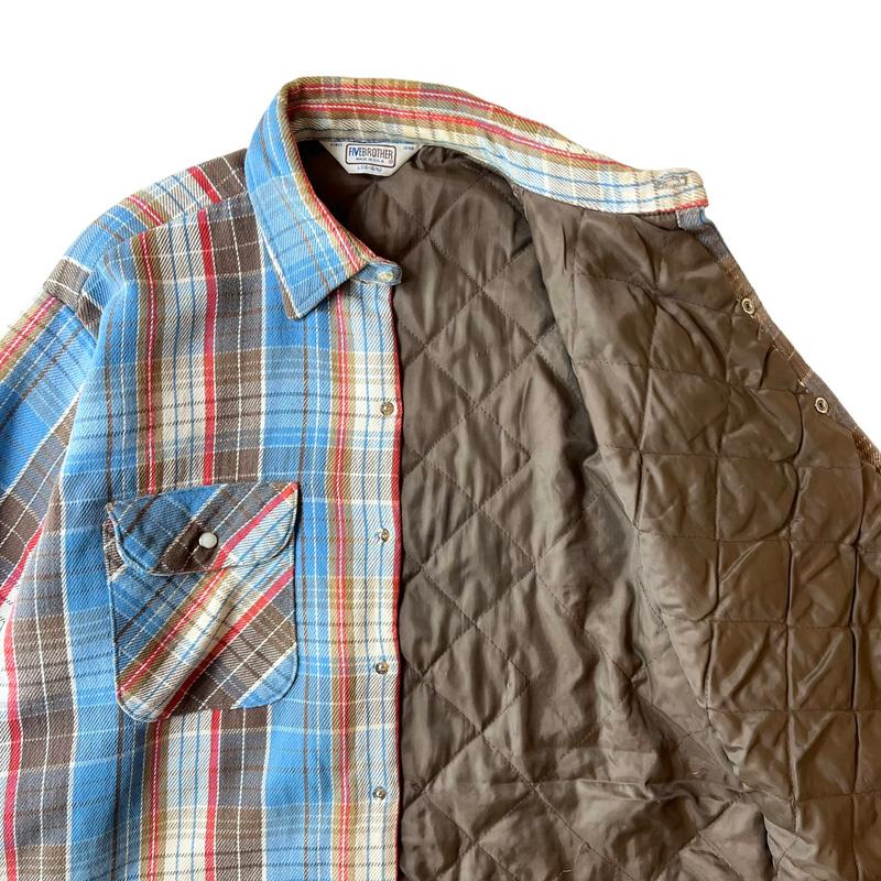 70s 80s USA製 FIVE BROTHER 中綿 キルティング チェック ヘビー フランネル シャツ L / 70年代 80年代 アメリカ製 ビンテージ ネルシャツ 70s 80s USA製 FIVE BROTHER 中綿 キルティング チェック ヘビー フランネル シャツ L / 70年代 80年代 アメリカ製 ビンテージ ネルシャツ